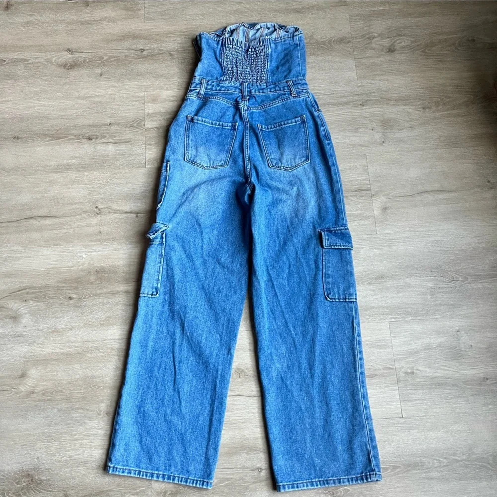 wild fable Strapless Light Blue Denim Jumpsuit